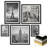 WANDBILDER 5er-Set - 50x50 cm & 20x30 cm & 40x60 cm Schwarzer Rahmen - Neonlinienwellen im Hintergrund - Schwarz, Kunststoff (40/60cm) - ArtPrintCave