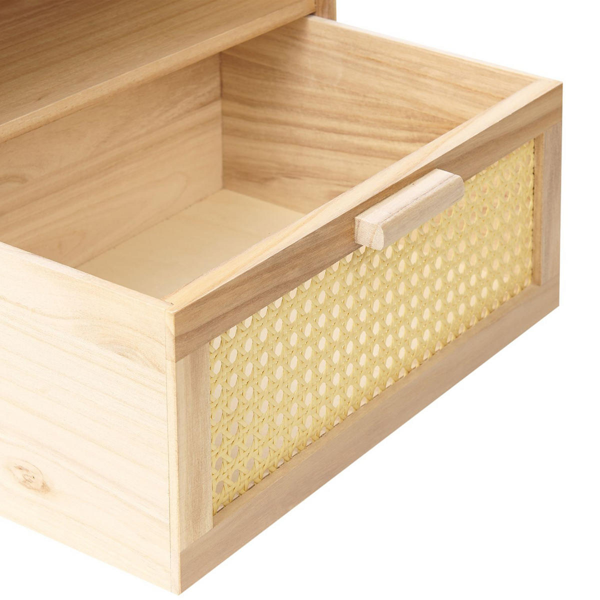 NACHTTISCH Rattan heller Holzfarbton 1 Schublade 40/30 cm Seney - Hellbraun, Holz (40/55/30cm) - Beliani