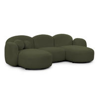 WOHNLANDSCHAFT Nuvola mit abgerundetem Design Grün Bouclé-Stoff - Schwarz/Grün, Holz/Kunststoff (268/80/146cm) - S-Style Möbel