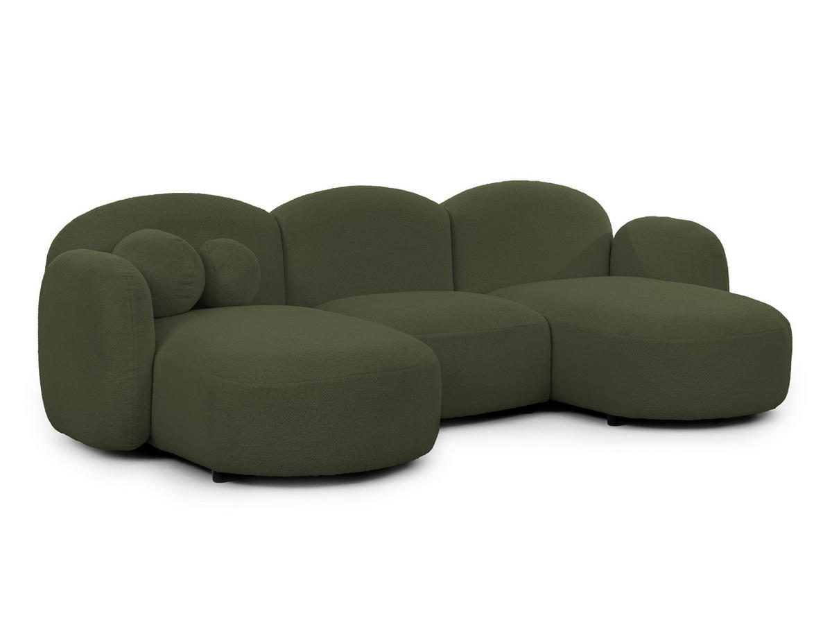 WOHNLANDSCHAFT Nuvola mit abgerundetem Design Grün Bouclé-Stoff - Schwarz/Grün, Holz/Kunststoff (268/80/146cm) - S-Style Möbel