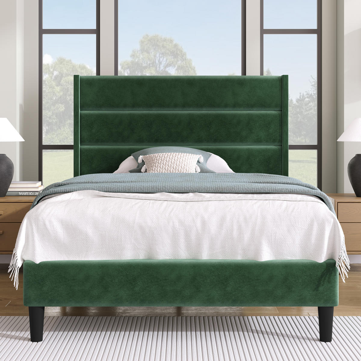 EINZELBETT Dunkelgrün 90/200 cm - Grün, Holzwerkstoff/Textil - Urban Meuble