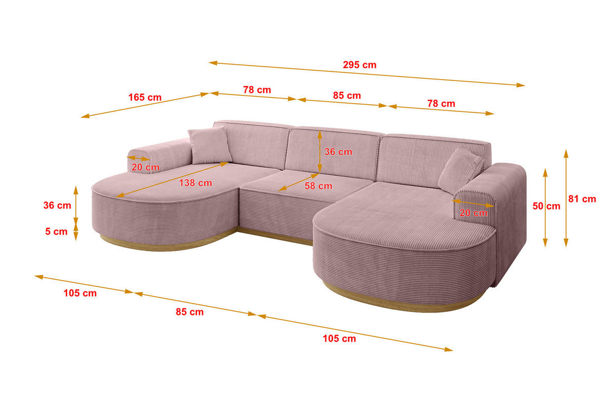 WOHNLANDSCHAFT MARI-U1-v2 - 303x171x83 cm Rosa Cord - Rosa, Holzwerkstoff/Textil (303/83/171cm) - ALTDECOR