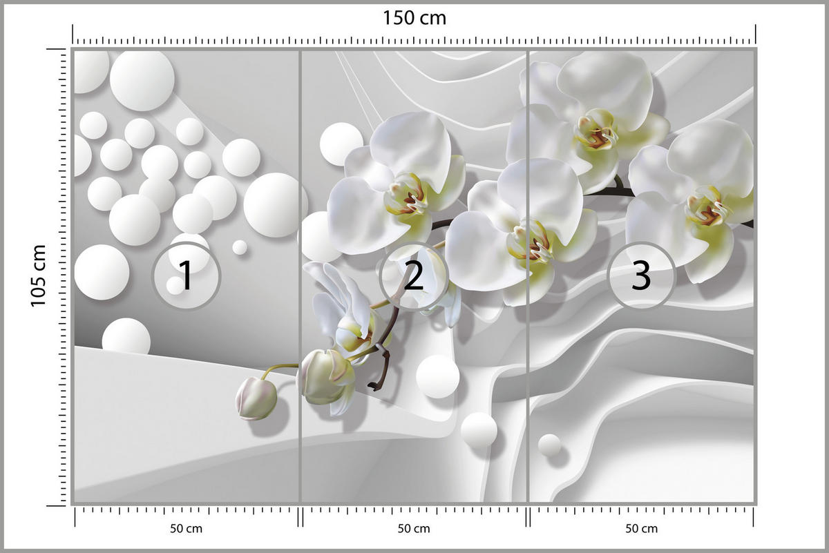 FOTOTAPETE für Badezimmer Geometrische Abstraktion Weiße Orchideen Blumen 150x105 - Gelb/Weiß, Papier (150/105cm) - Muralo
