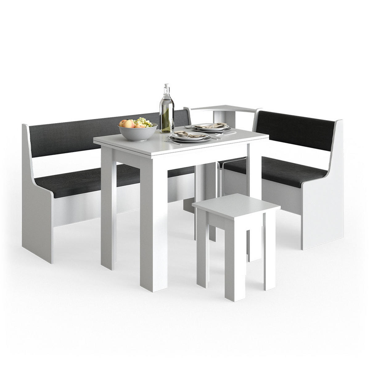 ECKBANKGRUPPE Roman Weiß 180 x 41.5 cm mit Tisch - Anthrazit/Weiß, Holzwerkstoff (180/80/120cm) - Vicco