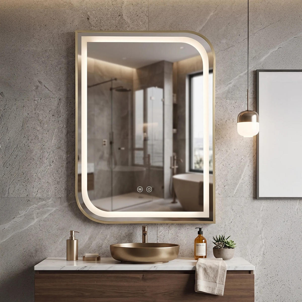 SPIEGEL Rea Led Zone 80x60 Gold Brush - Goldfarben, Glas (60/80/0.5cm) - REA