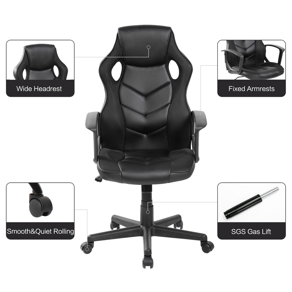 GAMING-STUHL Schwarz 61/60/106 cm - Schwarz, Textil (61/106/60cm) - Mobili Rebecca