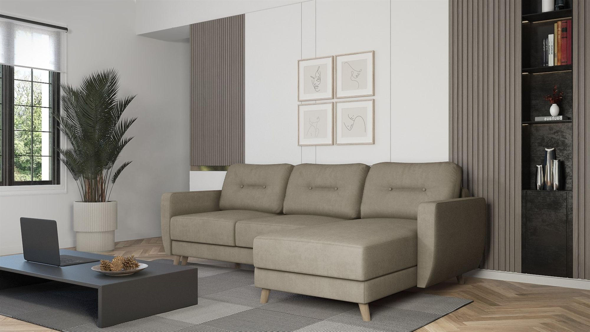 ECKSOFA Marlies In Opera Velvet - Creme, Holzwerkstoff/Textil (233/140cm) - Fun Möbel
