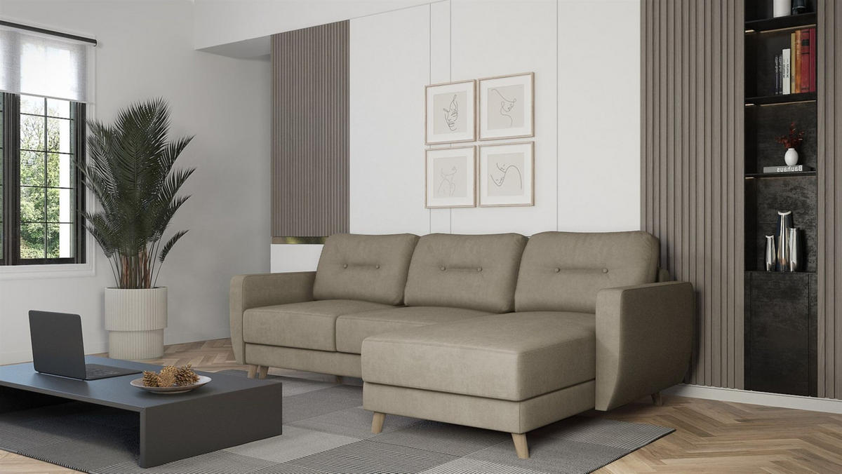 ECKSOFA Marlies In Opera Velvet - Creme, Holzwerkstoff/Textil (233/140cm) - Fun Möbel