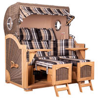 STRANDKORB Düne Grande Bullauge Teak PE Grey Dessin 583 - Braun/Grau, Metall (142/170/95cm) - Mr. Deko