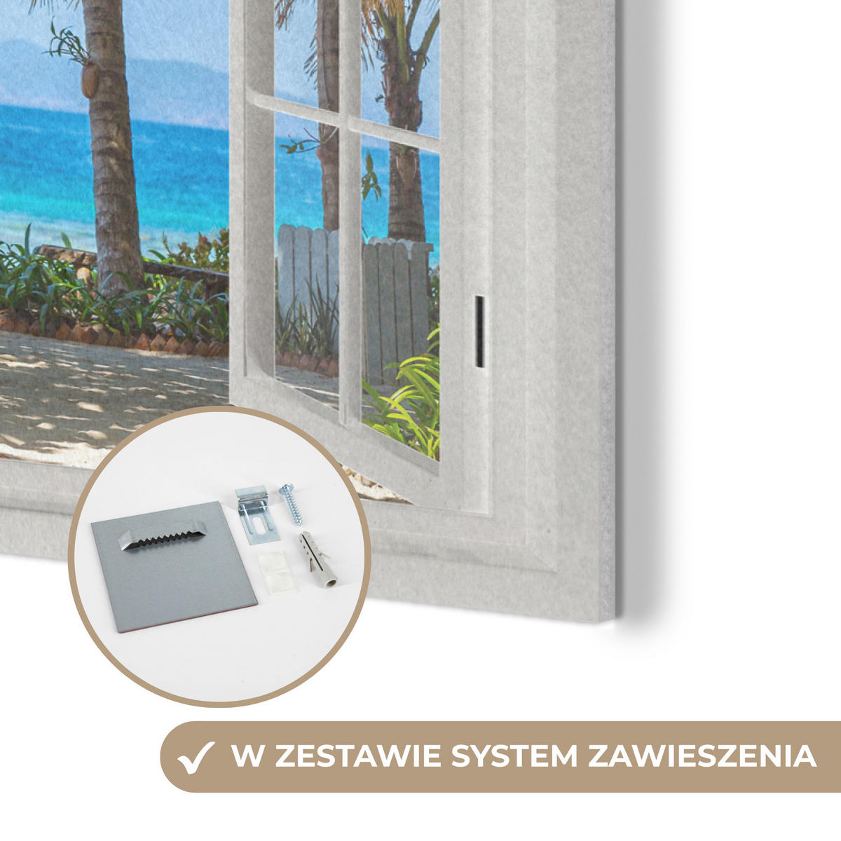 AKUSTIKBILD Aussicht - Baum - Meer - Palme - Hügel - Strand - Blau Wandbild Wohnzimmer 100x70 cm - Blau, Textil (100/70/0.9cm) - MuchoWow