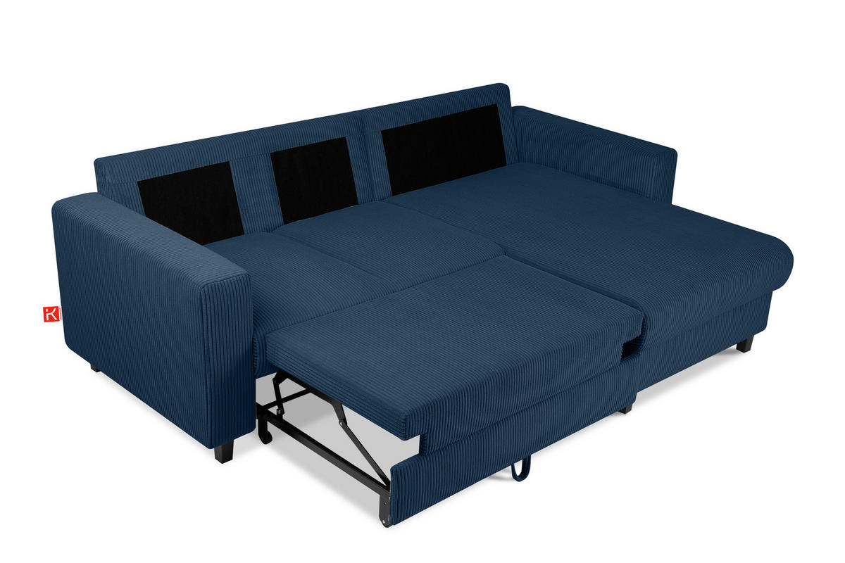 ECKSCHLAFSOFA EGRET Rechts mit Bettkasten, Cord-Stoff, marineblau - Blau/Grün, Textil (234/90cm) - KONSIMO®