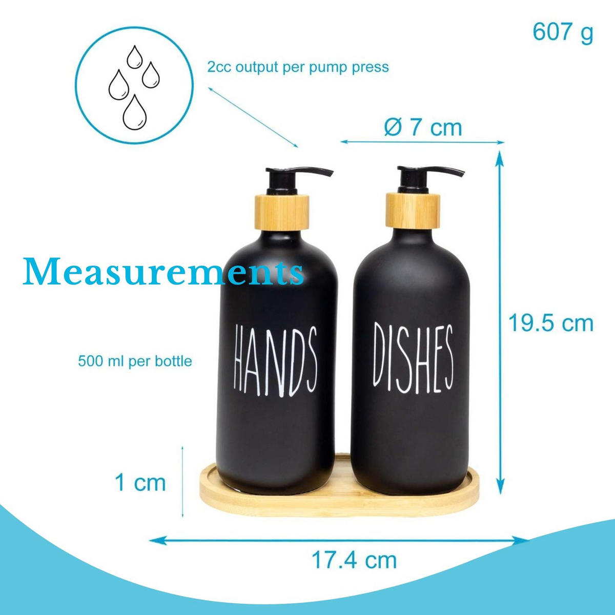 SEIFENSPENDER SET 500ml mit Tablett (3-tlg.) - Schwarz, Glas (8.8/20.6/17.4cm) - Intirilife