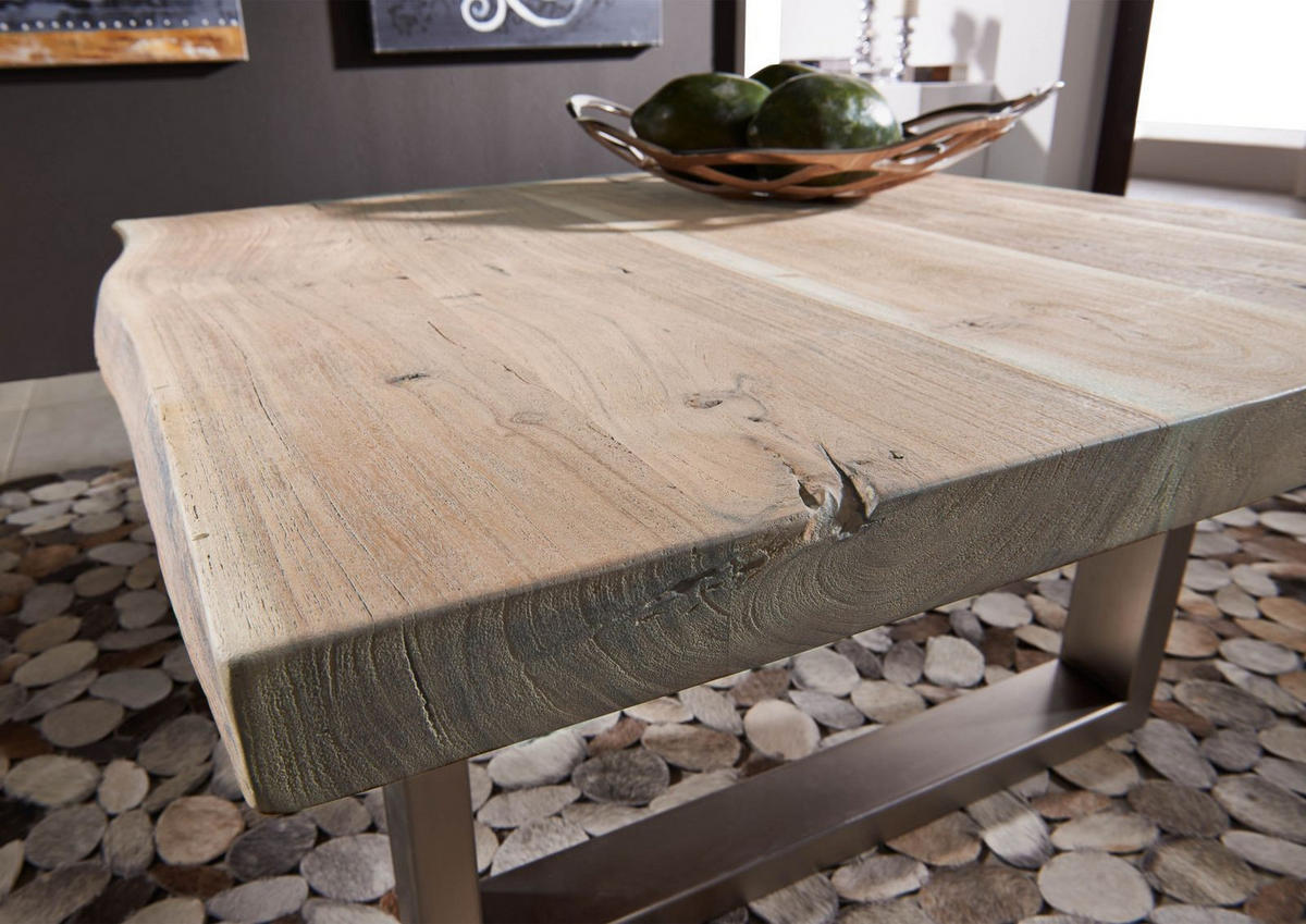 COUCHTISCH Akazie 90x90x45 Natural Stone lackiert FREEFORM #122 - Beige, Holz (90/90/45cm) - Massivmoebel24