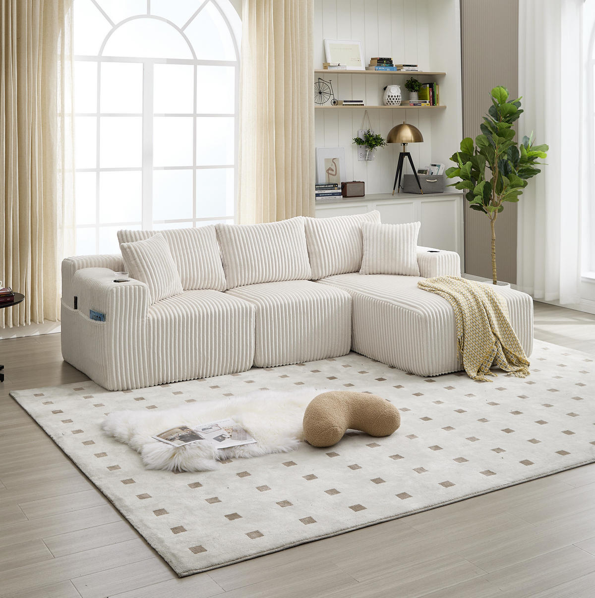 ECKSOFA 257/90/160/62 cm Beige aus Cord mit Chaiselongue - Beige, Textil (160/257cm) - OKMYHOME