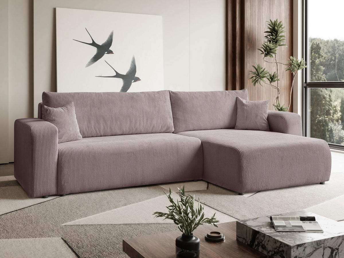 ECKSOFA Sofia in L-Form 277 x 143 cm Schlaffunktion Bettkasten Couch Cord universale Seite, rosa - Rosa, Kunststoff (143/83/277cm) - Margaret Hadas24