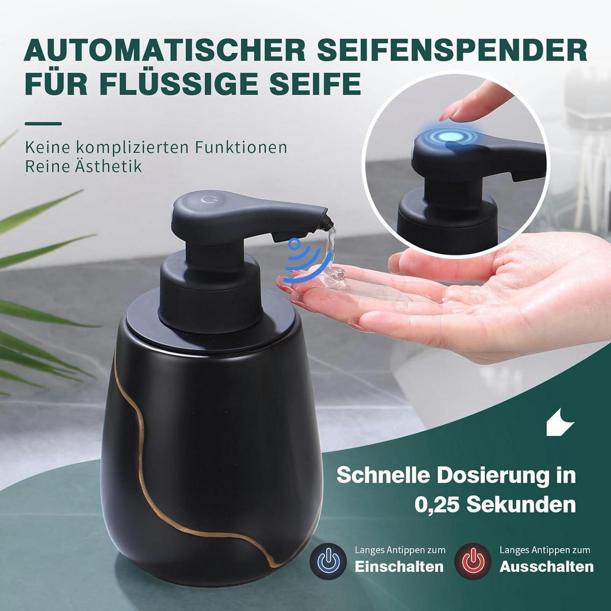SEIFENSPENDER Automatisch Keramik Schwarz mit Sensor - Schwarz, Keramik (9/17/10cm)