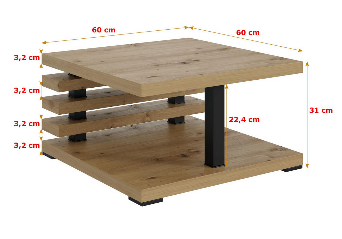 KAFFEETISCH 60x60x32 cm - Artisan Eiche Optik - YOTO - Eichefarben, Holzwerkstoff (60/60/32cm) - ALTDECOR