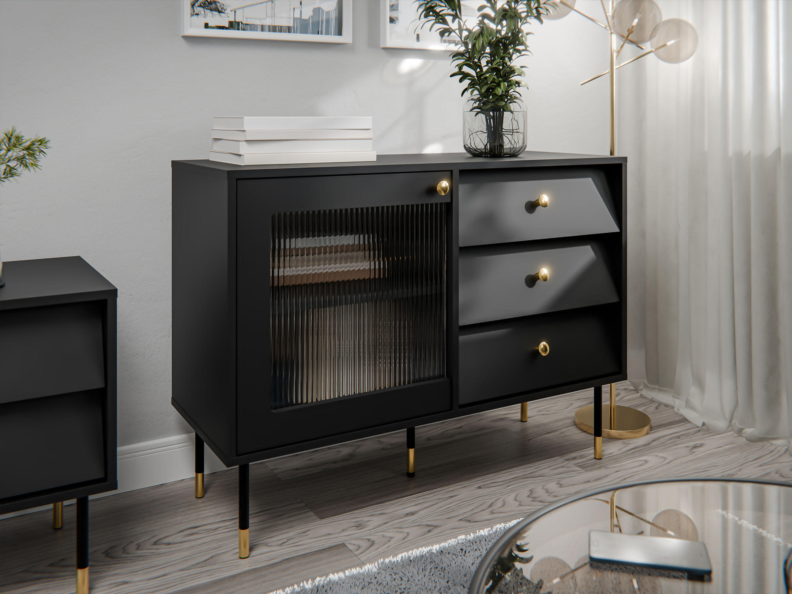 KOMMODE Valerio 100 - Goldfarben/Schwarz, Holzwerkstoff/Kunststoff (102/75/39cm) - MIRJAN24