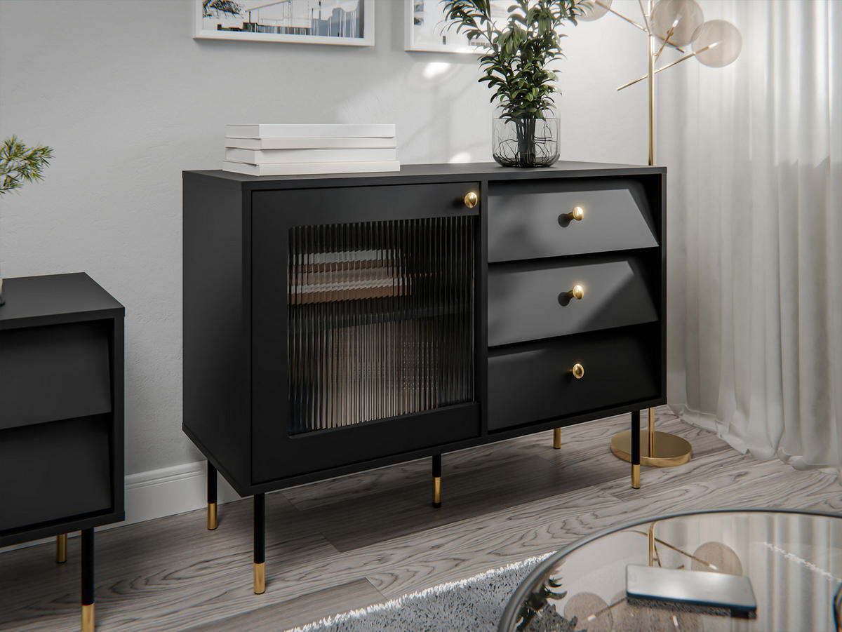 KOMMODE Valerio 100 - Goldfarben/Schwarz, Holzwerkstoff/Kunststoff (102/75/39cm) - MIRJAN24