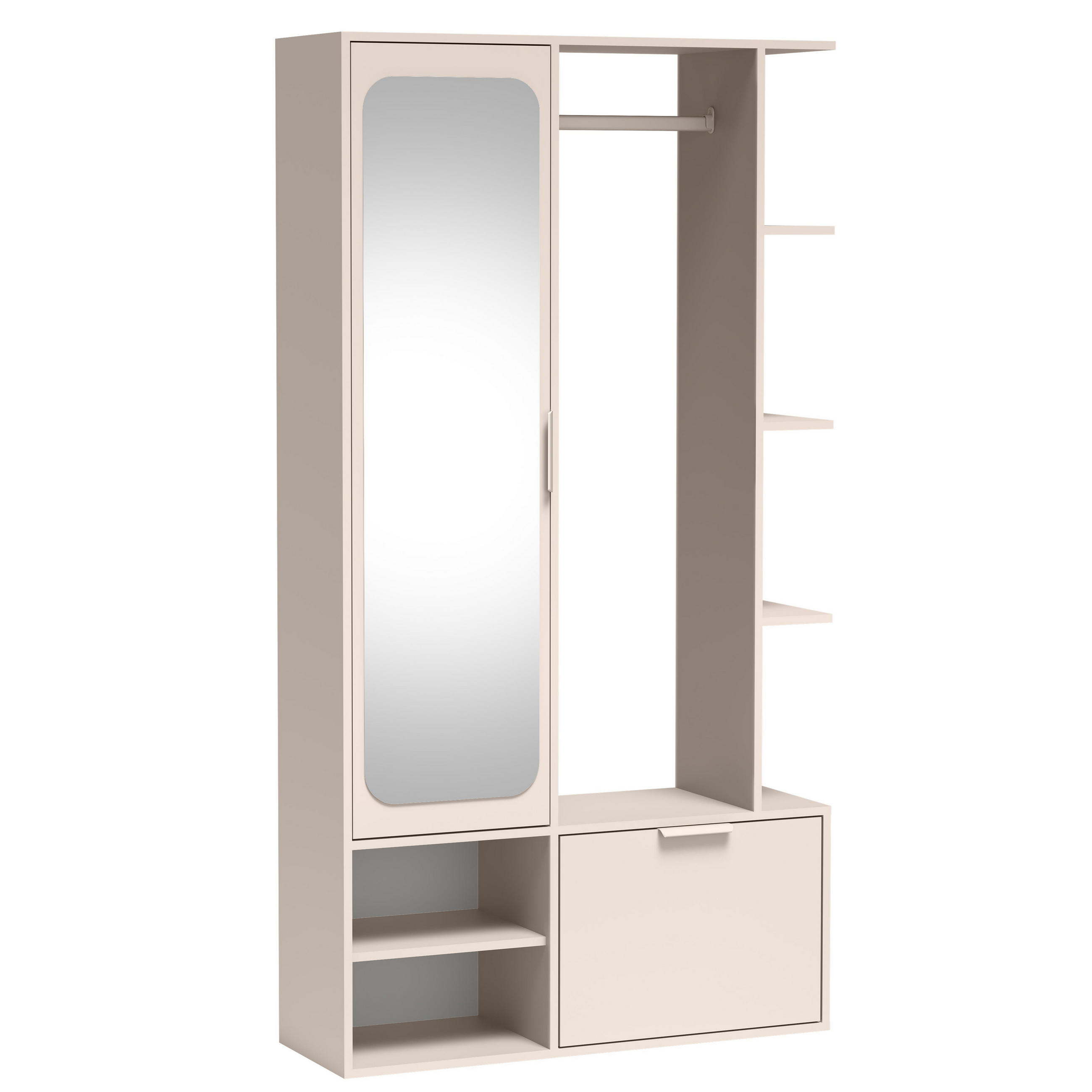 GARDEROBENSCHRANK Nemrut Beige 100/189/33 cm – Modern, mit Spiegel und viel Stauraum - Beige, Holzwerkstoff/Kunststoff (100/189.4/33cm) - AX Living
