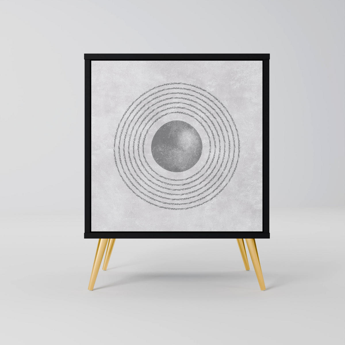 SIDEBOARD SOLID CIRCLES, Schwarz, 57,5x42x75,5 cm, Goldfarbene Metallfüße - Goldfarben/Multicolor, Holzwerkstoff/Metall (57.5/75.5/42cm) - SpaceRebels