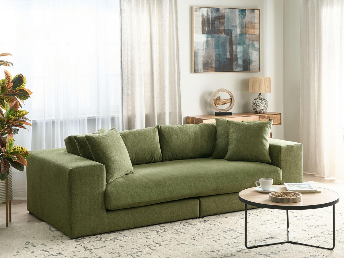 3-SITZER-SOFA dunkelgrün mit Kissen Glorvika - Grün, Textil (240/58/120cm) - Beliani