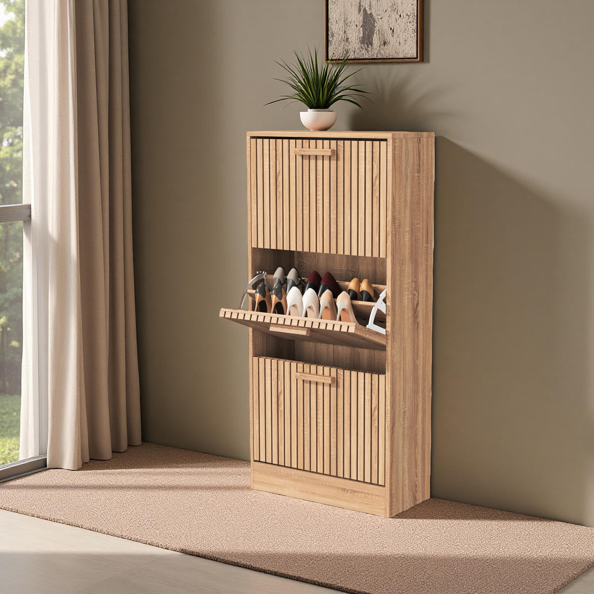 SCHUHSCHRANK 60x24x113cm platzsparend mit Naturoptik - Eichefarben, Holzwerkstoff (24/113/60cm) - SHOPENTRA