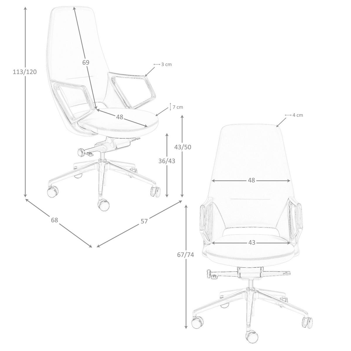 CHEFSESSEL Drehbarer Bürostuhl aus schwarzem Kunstleder 57/68/113 cm - Edelstahlfarben/Schwarz, Leder/Kunststoff (57/113/68cm) - ANGEL CERDA