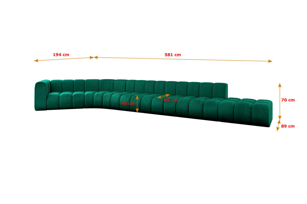 ECKSOFA modulares Sofa Tilmo-L3 - 581x194x70 cm Grün - Dunkelgrün, Holzwerkstoff/Textil (581/194cm) - ALTDECOR