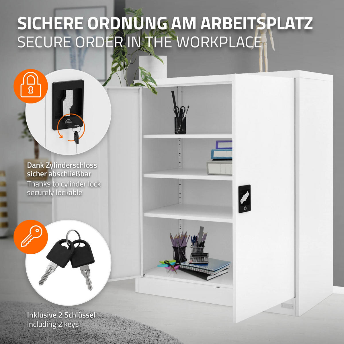 AKTENSCHRANK - Weiß, Metall (40/109/90cm) - ML-DESIGN