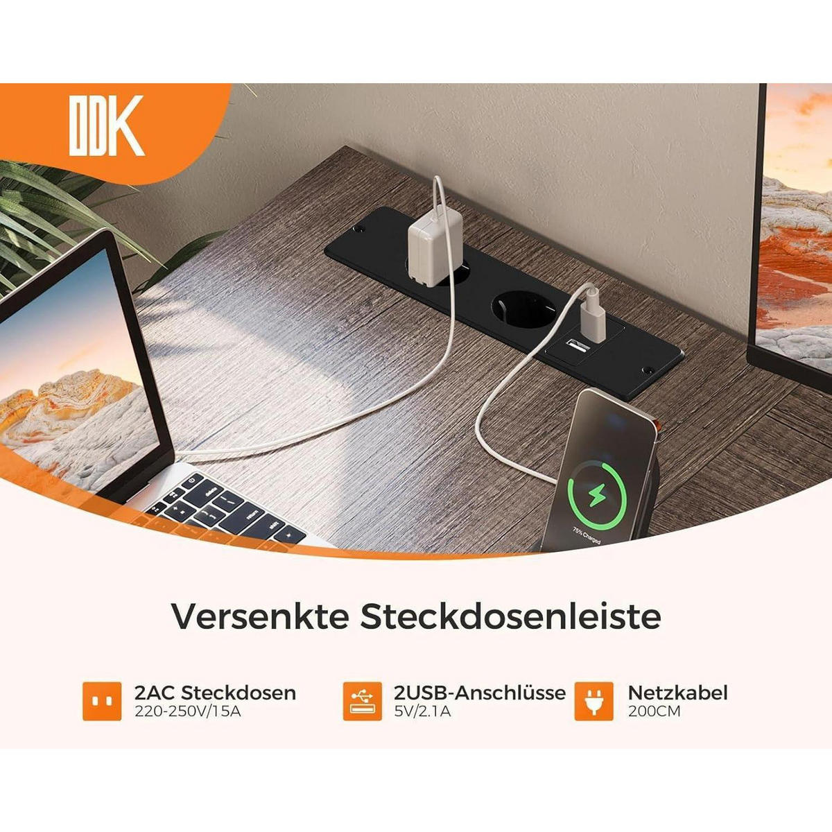 ECKSCHREIBTISCH mit Steckdose und USB-Anschluss 155 x 110 cm - Grau, Holzwerkstoff (110/155/76cm)