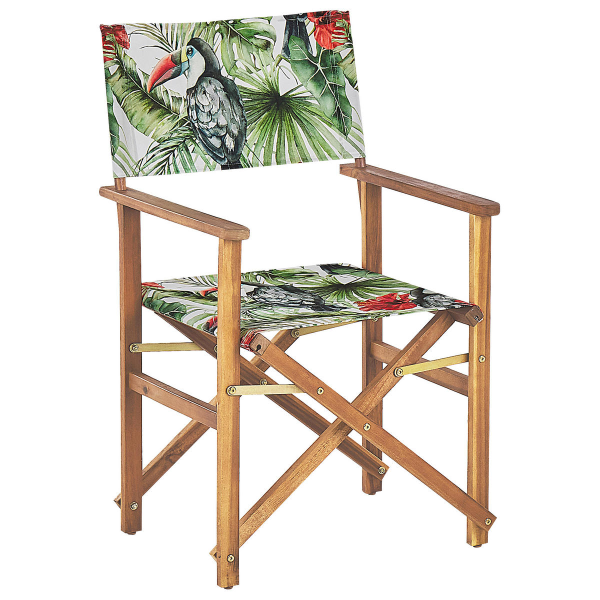 GARTENSTUHL 2er-Set Akazienholz hellbraun Auflagen grau/bunt Tukanmotiv Cine - Hellbraun/Multicolor, Holz (50/91/50cm) - Beliani