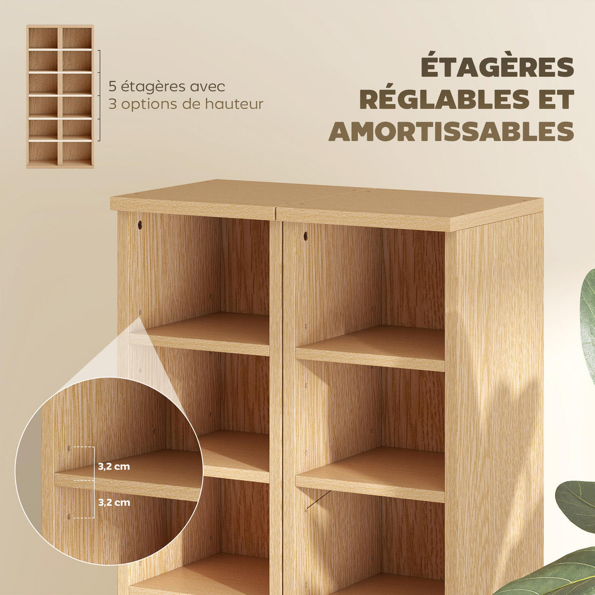 CD-REGAL 2er-Set DE-14533 12 Fächer, schmal Naturholz - Naturfarben, Holzwerkstoff (22.5/88.5/21cm) - ComfortXL