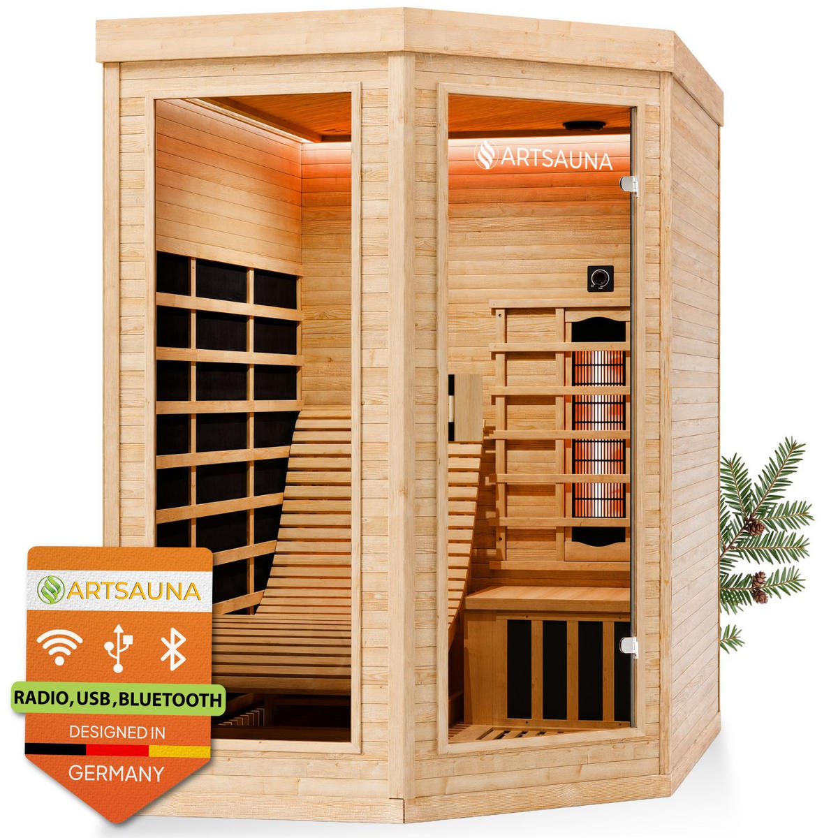 INFRAROTKABINE Kolding mit Dual-Technologie Heizsystem & Hemlockholz - Naturfarben, Holz (130/190/190cm) - Artsauna