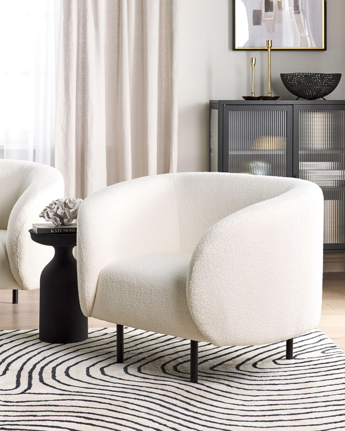 SESSEL Weiß Loen - Schwarz/Weiß, Textil (105/79/70cm) - Beliani