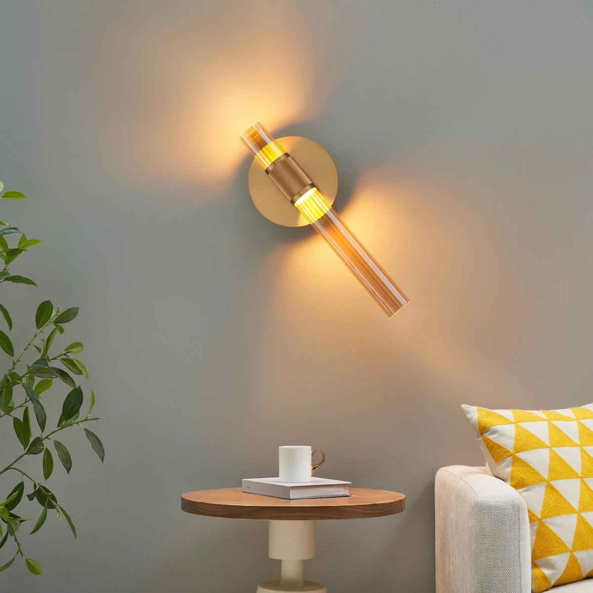 WANDLEUCHTE Cyllia, Bernstein und Messing, 51cm - Goldfarben, Glas (20/51/10cm) - KOSILUM