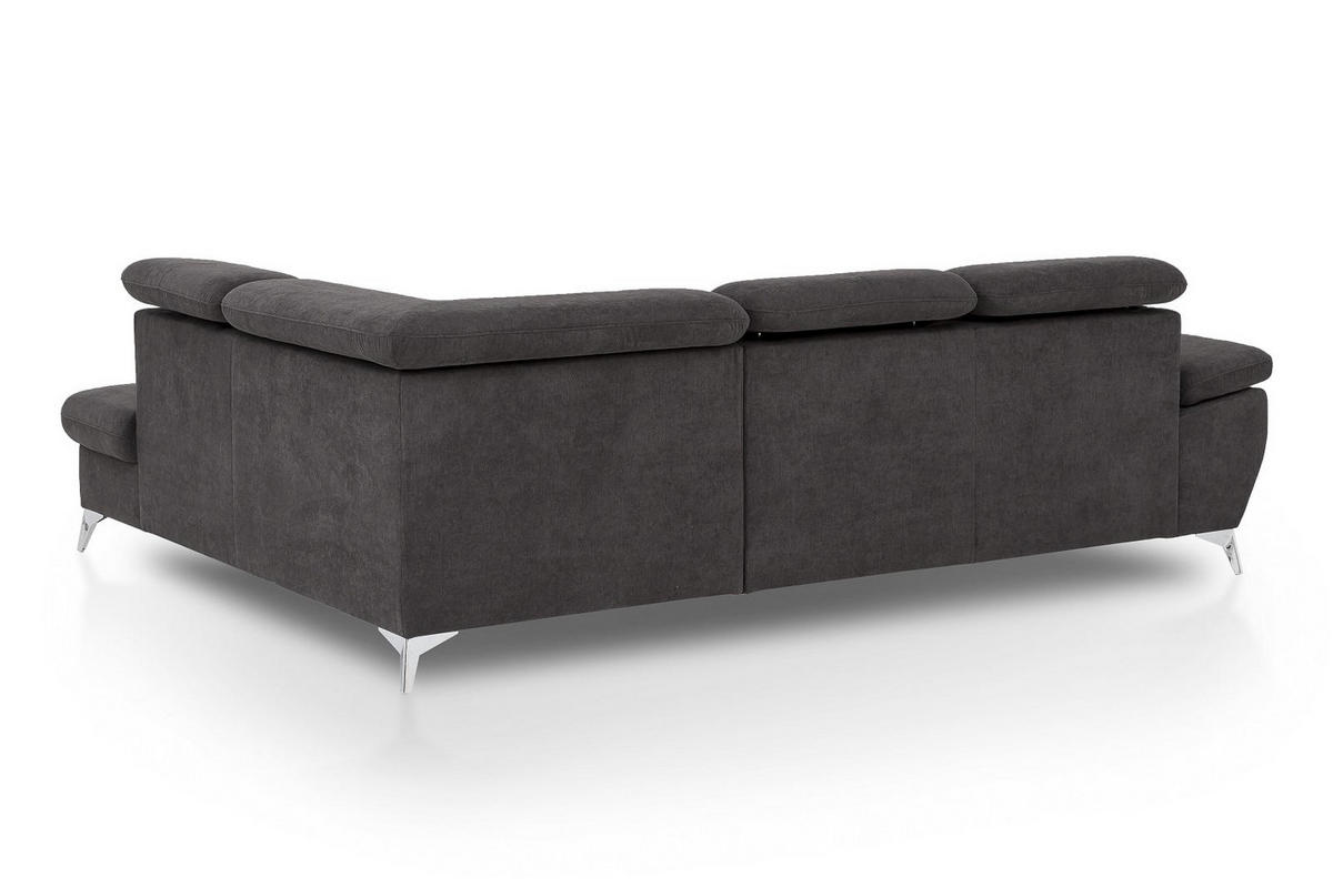 ECKSOFA mit Schlaffunktion und praktischem Bettkasten - Chromfarben/Anthrazit, Textil/Metall (209/256cm) - Cotta