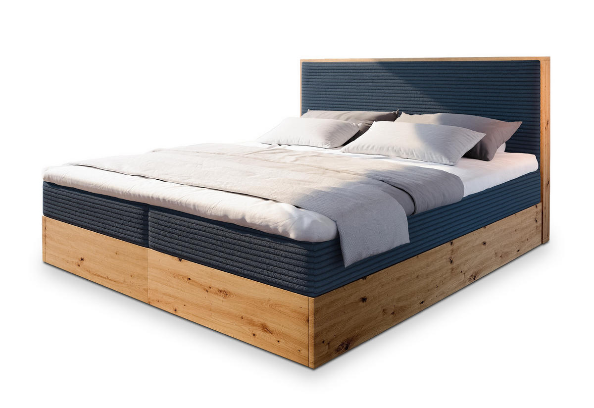 POSTEL BOXSPRING VERDON 140x200 cm, s matrací a úložným prostorem, modrá - modrá, kompozitní dřevo/textil (140/200cm) - MASSENO