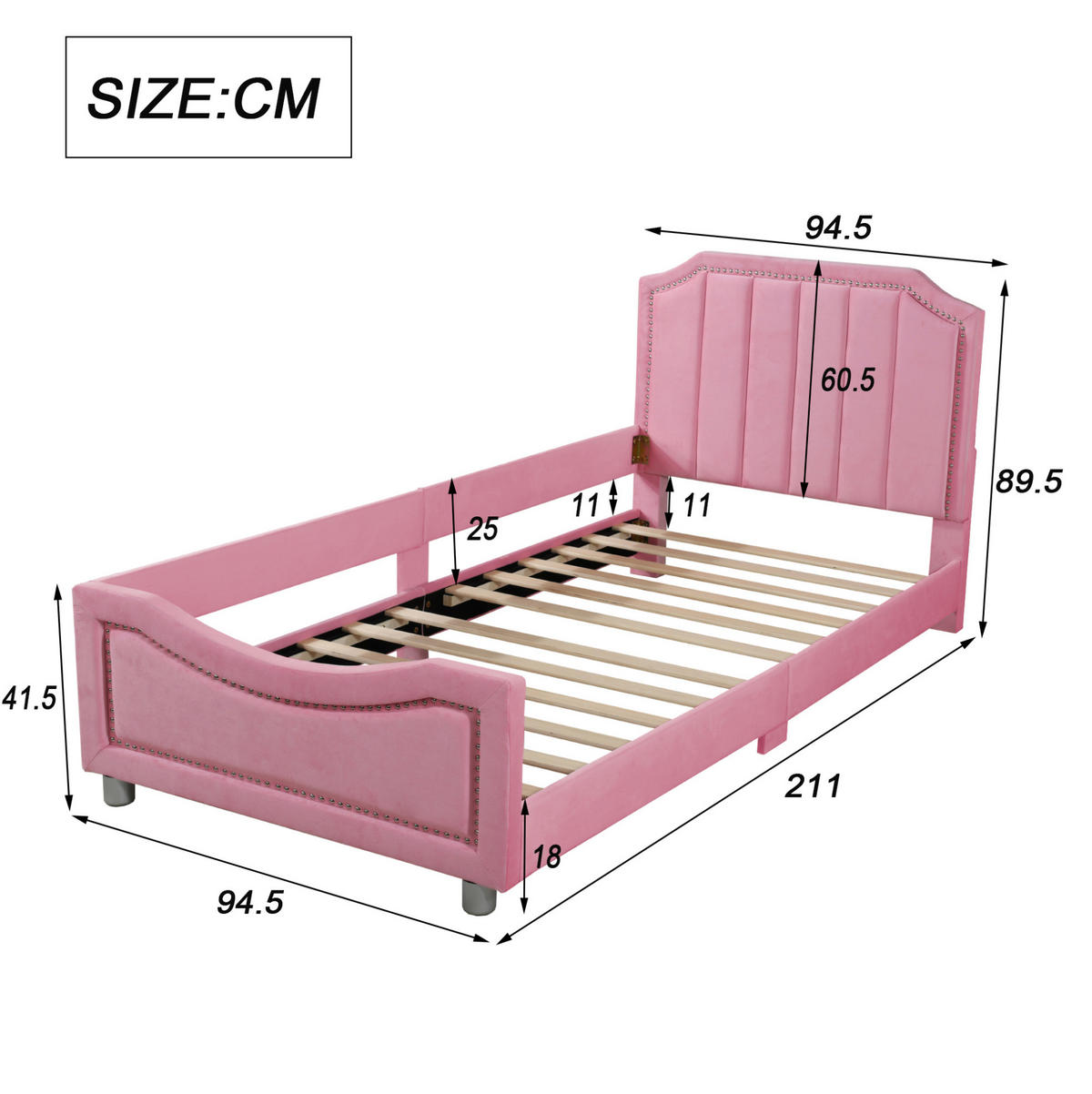 KINDEREINZELBETTEN aus Flanell 90 x 200 cm in Rosa mit Schlafsofa-Funktion - Rosa, Holz (90/200cm) - Modfu