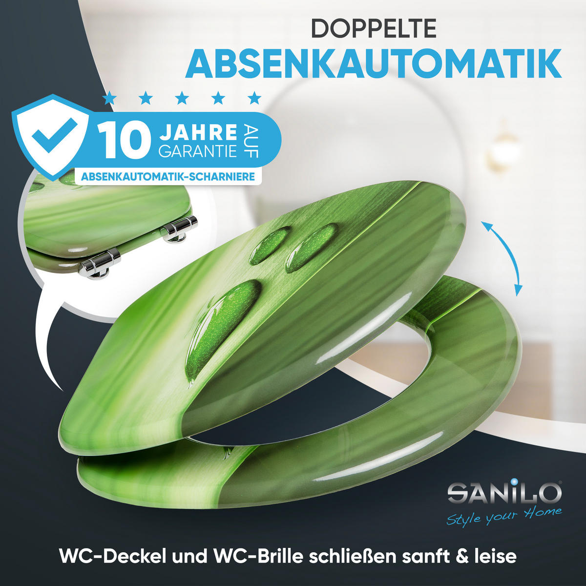WC-SITZ mit Absenkautomatik Green Leaf - Grün, Holzwerkstoff (38/6/47cm) - Sanilo