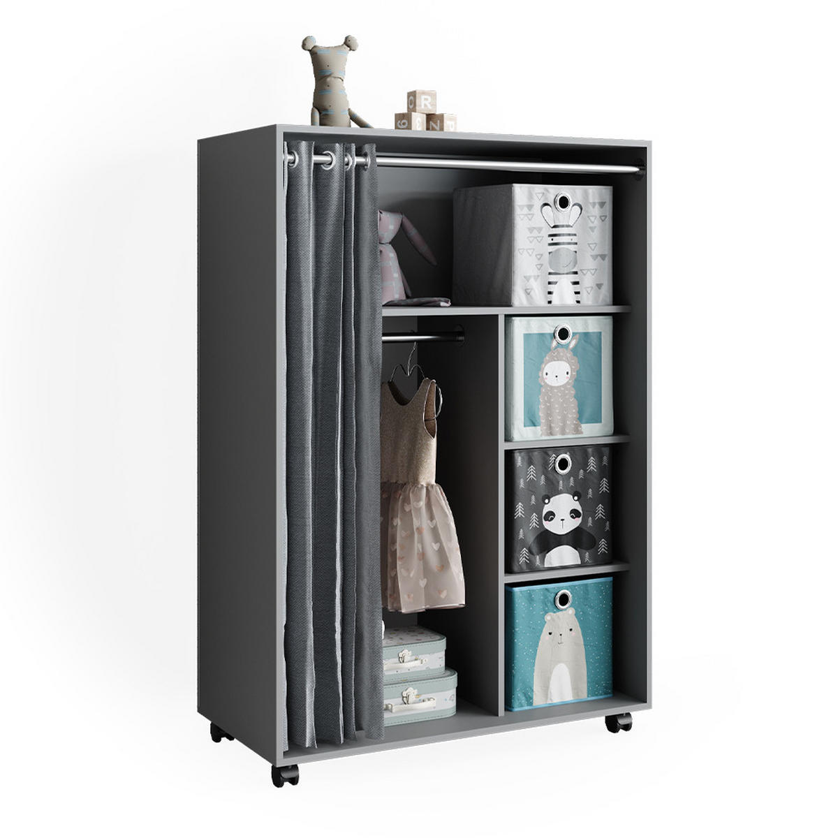 KLEIDERSCHRANK Doros Grau 100 x 146.6 cm mit Faltboxen - Grau, Holzwerkstoff (100/146.6/50cm) - Vicco