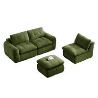 SOFA 264/160/68 cm in Grün aus Chenille mit modularem Aufbau und Hocker - Grün, Textil (160/68/264cm) - Flora Grace
