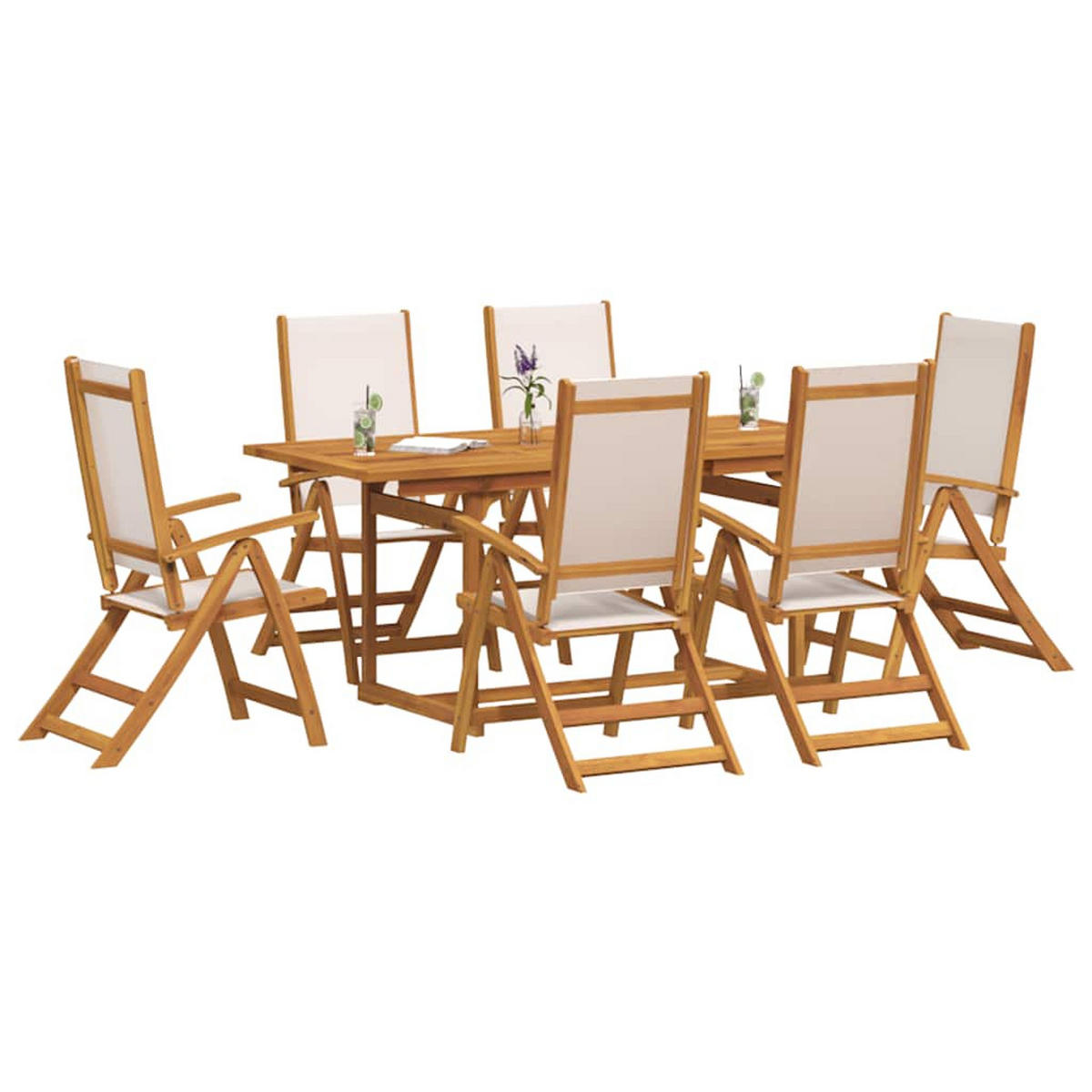 GARTEN-ESSGRUPPE 7Er Set Massivholz Akazie Und Textilene - Braun, Holz - vidaXL