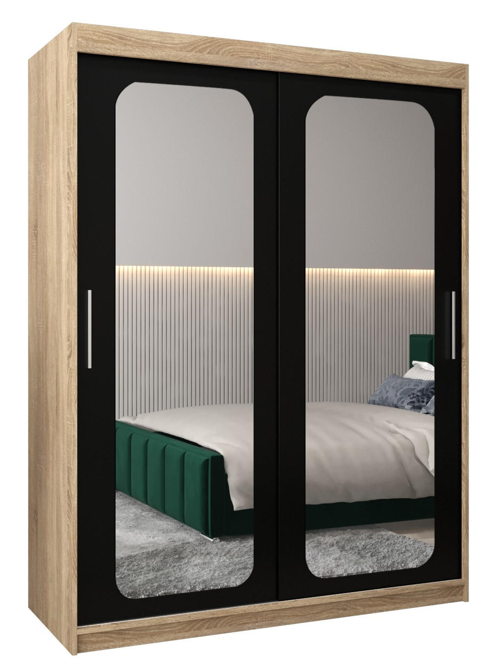 SCHWEBETÜRENSCHRANK 200/150/62 2-türig - Silberfarben/Schwarz, Holz/Kunststoff (150/200/62cm) - Abiks Möbel