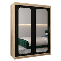 SCHWEBETÜRENSCHRANK 200/150/62 2-türig - Silberfarben/Schwarz, Holz/Kunststoff (150/200/62cm) - Abiks Möbel