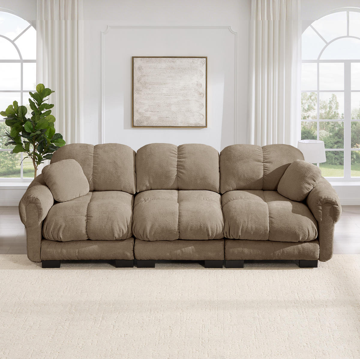 SOFA 260/86/90 cm in Braun aus Chenille mit Steppnähten und weichem Sitzkomfort - Braun, Textil (86/90/260cm) - Flora Grace