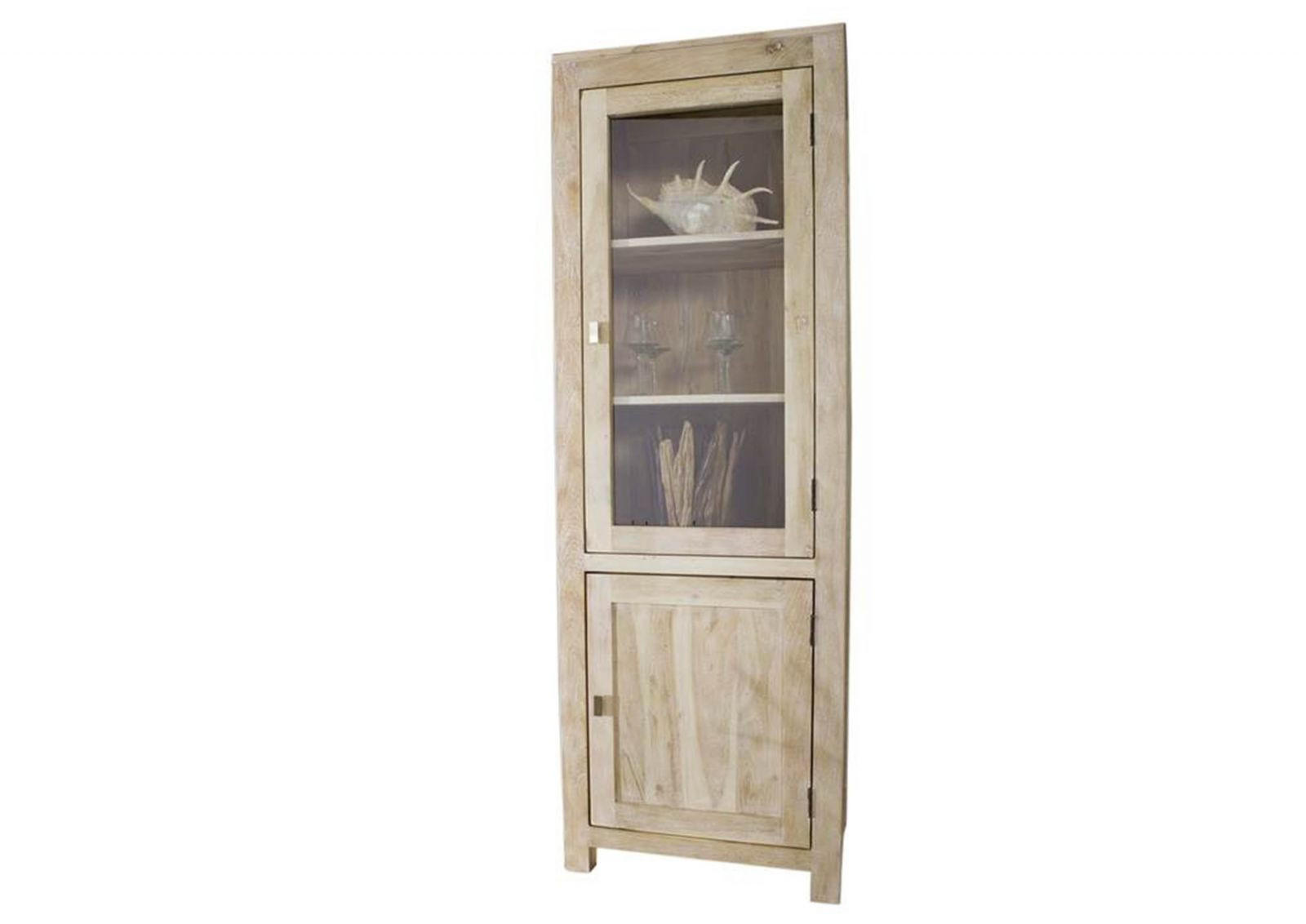 VITRINE Akazie 65x42x190 white stone getüncht NATURE WHITE #53 - Beige, Holz (65/190/42cm) - Massivmoebel24