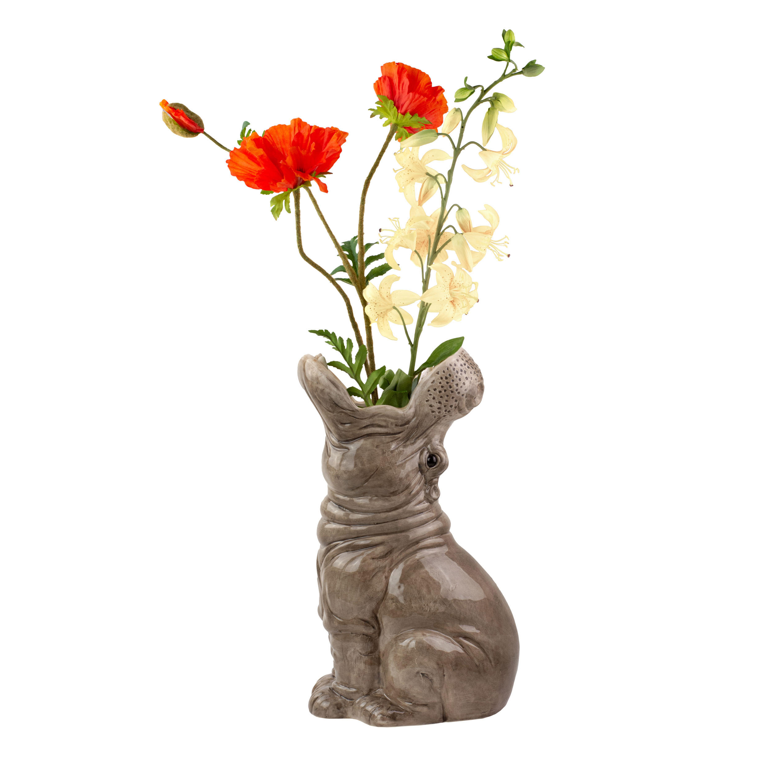 BLUMENVASE Big Hungry Hippos, Dolomit, Grau, 23 x 19 x 42 cm - Grau, Keramik (42cm) - Donkey Products