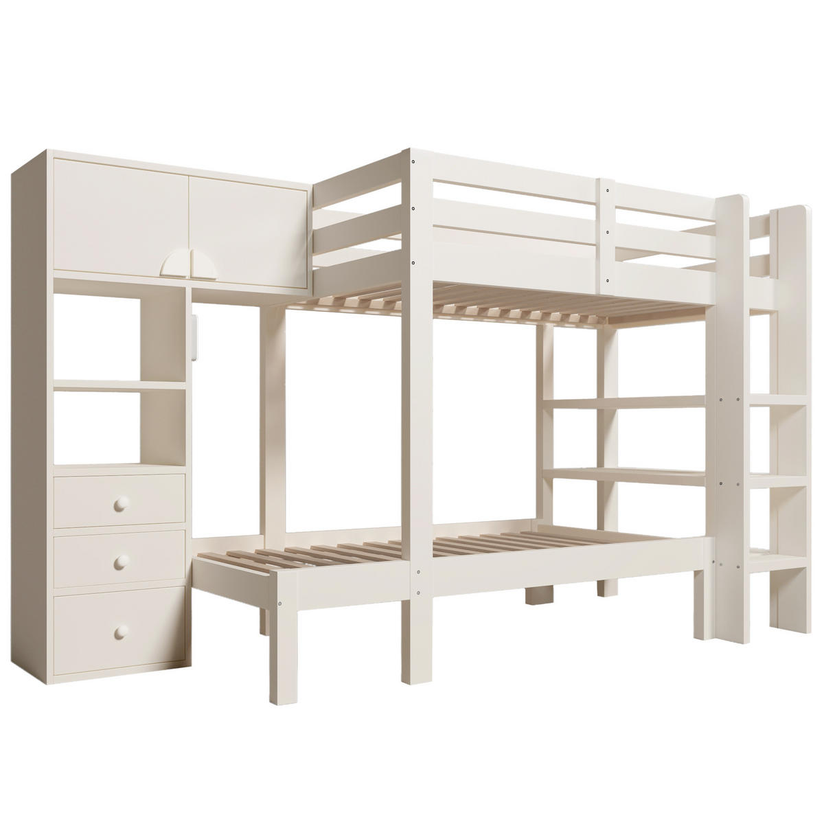 ETAGENBETT 90/200 cm Weiß mit Nachtlicht versetztem Design und Stauraum - Weiß, Metall (90/200cm) - OKWISH