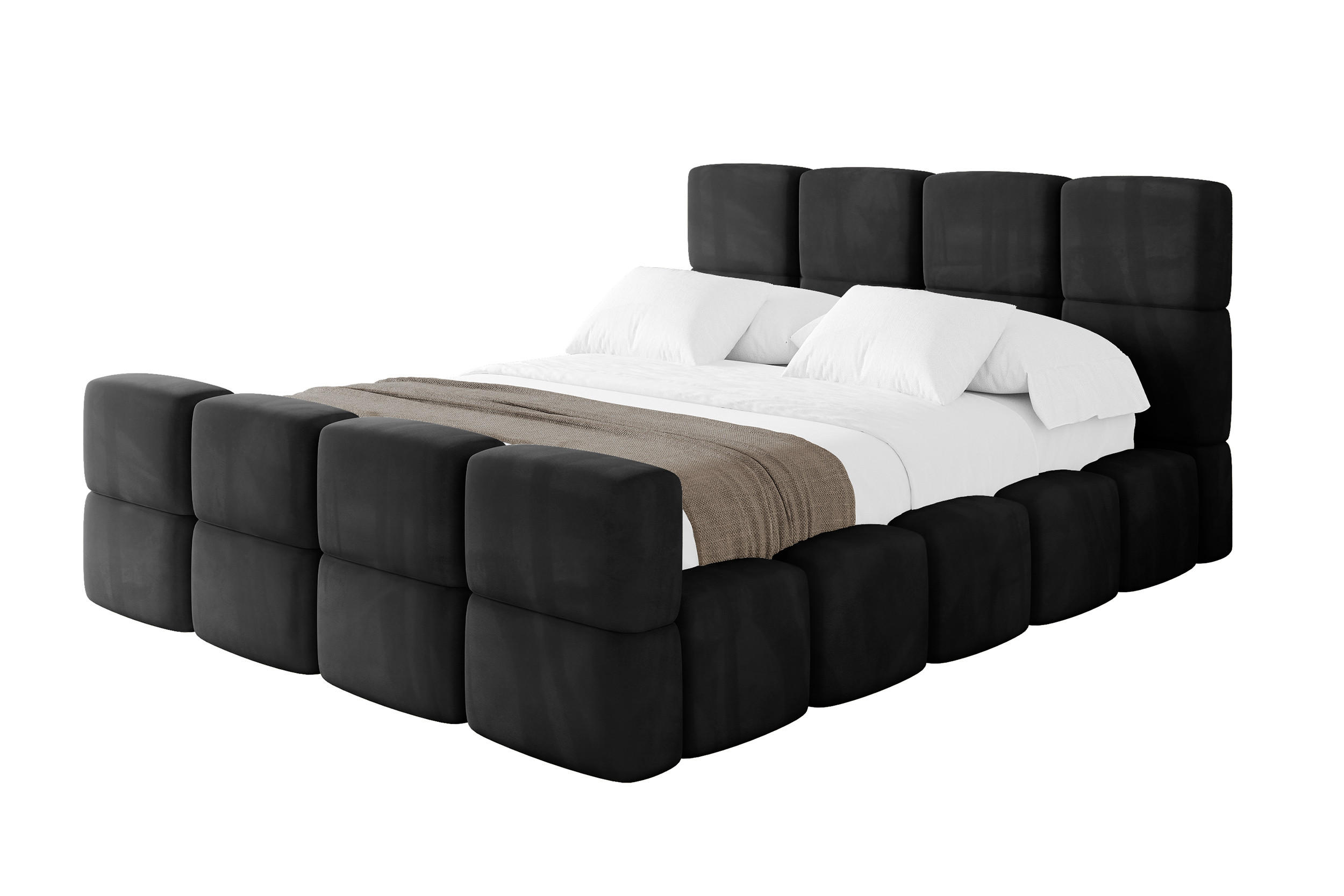 POLSTERBETT mit Bettkasten und Lattenrost, Bett mit Matratze H3/H4, Kopfteil, Boxbett, Doppelbett mit Stauraum - NATA-Z 200x200 Schwarz - Schwarz Hochglanz, Holzwerkstoff/Textil (200/200cm) - ALTDECOR